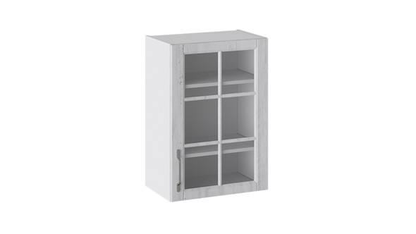 Навесной шкаф Прованс (Белый глянец/Санторини светлый) со стеклом В_72-50_1ДРс в Салехарде - изображение