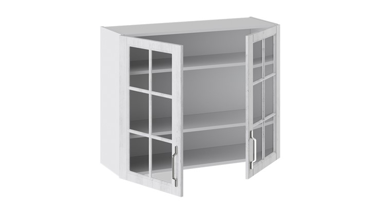 Кухонный навесной шкаф Прованс (Белый глянец/Санторини светлый) со стеклом В_72-90_2ДРс в Салехарде - изображение 1
