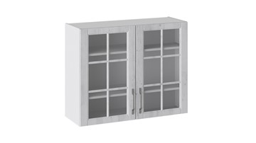 Кухонный навесной шкаф Прованс (Белый глянец/Санторини светлый) со стеклом В_72-90_2ДРс в Салехарде - предосмотр