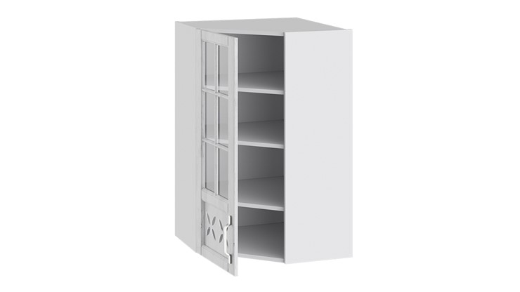 Кухонный навесной шкаф Прованс (Белый глянец/Санторини светлый) угловой со стеклом ВУ45_96-(40)_1ДРДс(L) в Лабытнанги - изображение 1