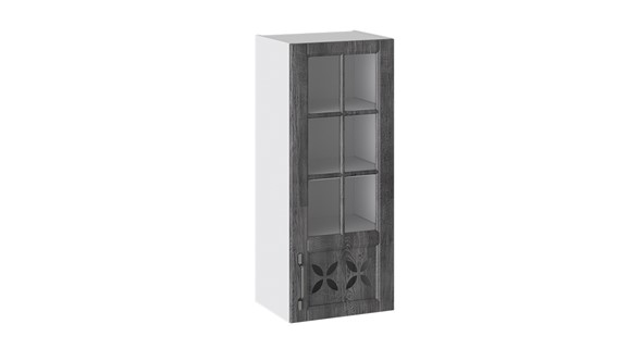 Кухонный навесной шкаф Прованс (Белый глянец/Санторини темный) cо стеклом правый В_96-40_1ДРДс(R) в Салехарде - изображение
