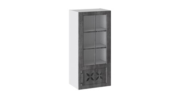 Навесной кухонный шкаф Прованс (Белый глянец/Санторини темный) cо стеклом правый В_96-45_1ДРДс(R) в Тарко-Сале