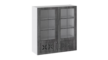 Шкаф на кухню Прованс (Белый глянец/Санторини темный) cо стеклом В_96-90_2ДРДс в Салехарде - предосмотр