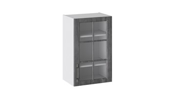 Навесной кухонный шкаф Прованс (Белый глянец/Санторини темный) со стеклом В_72-45_1ДРс в Тарко-Сале