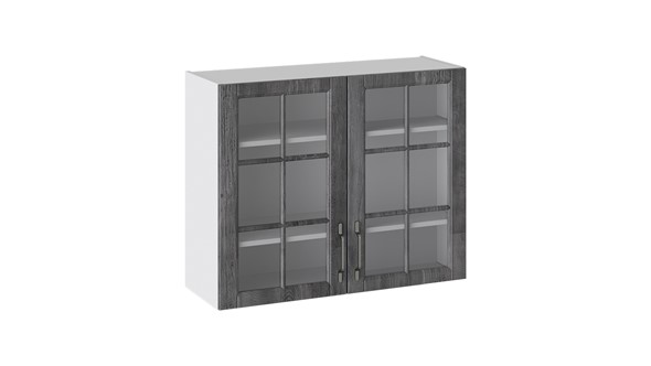 Шкаф настенный Прованс (Белый глянец/Санторини темный) со стеклом В_72-90_2ДРс в Салехарде - изображение