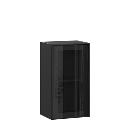 Кухонный шкаф со стеклом 400 Индиго ЛД 298.320.000.144, Чёрный/Чёрный в Салехарде - изображение