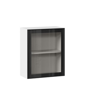 Настенный шкаф со стеклом 600 Индиго ЛД 298.350.000.105, Белый/Чёрный в Салехарде - предосмотр