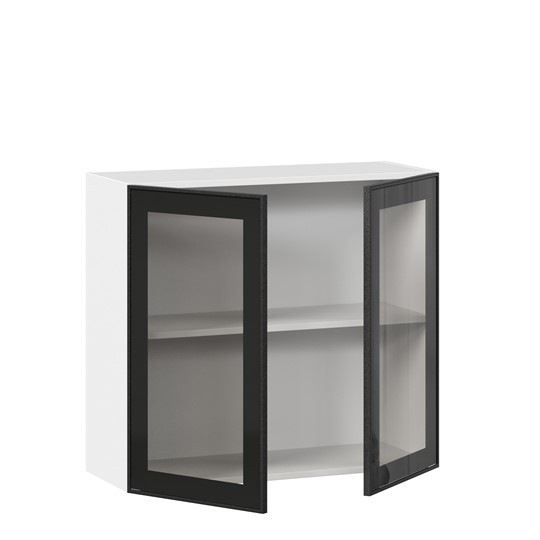 Навесной шкаф со стеклом 800 Индиго ЛД 298.360.000.023, Белый/Чёрный в Надыме - изображение 1