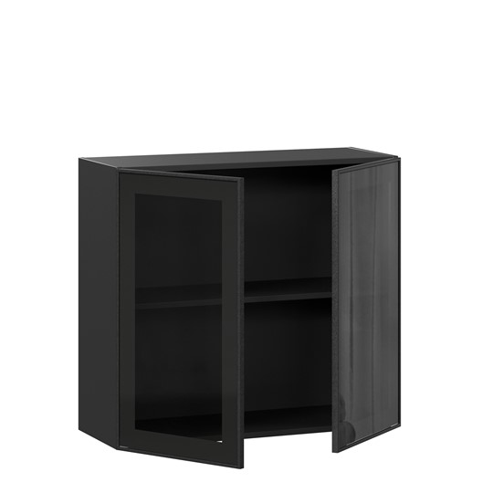 Кухонный навесной шкаф со стеклом 800 Индиго ЛД 298.360.000.149, Чёрный/Чёрный в Салехарде - изображение 1