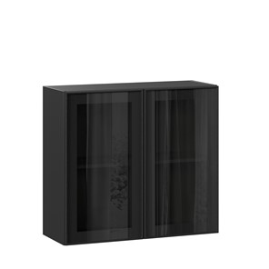 Кухонный навесной шкаф со стеклом 800 Индиго ЛД 298.360.000.149, Чёрный/Чёрный в Лабытнанги