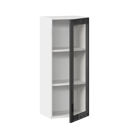 Навесной кухонный шкаф высокий со стеклом 400 Индиго ЛД 298.420.000.026, Белый/Чёрный в Салехарде - изображение 1