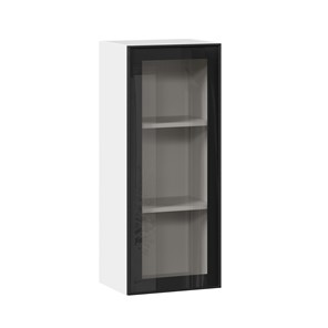Навесной кухонный шкаф высокий со стеклом 400 Индиго ЛД 298.420.000.026, Белый/Чёрный в Надыме