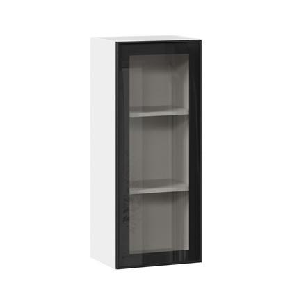 Навесной кухонный шкаф высокий со стеклом 400 Индиго ЛД 298.420.000.026, Белый/Чёрный в Салехарде - изображение