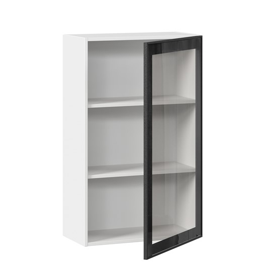 Кухонный шкаф высокий со стеклом 600 Индиго ЛД 298.450.000.169, Белый/Чёрный в Салехарде - изображение 1