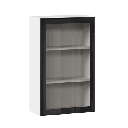 Кухонный шкаф высокий со стеклом 600 Индиго ЛД 298.450.000.169, Белый/Чёрный в Салехарде - изображение