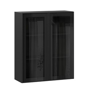 Кухонный навесной шкаф высокий со стеклом 800 Индиго ЛД 298.460.000.156, Чёрный/Чёрный в Салехарде - предосмотр