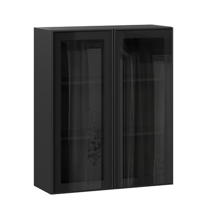 Кухонный навесной шкаф высокий со стеклом 800 Индиго ЛД 298.460.000.156, Чёрный/Чёрный в Салехарде - изображение