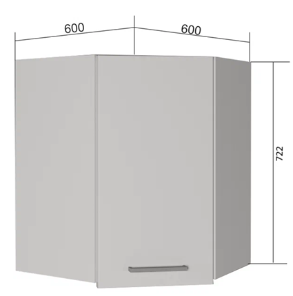 Навесной угловой шкаф ВУ7, Сатин/Белый в Лабытнанги - изображение