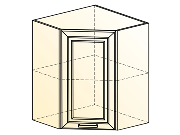 Угловой шкаф настенный Атланта L600х600 Н720 (1 дв. гл.) эмаль (белый/сливки патина платина) в Салехарде - предосмотр 1