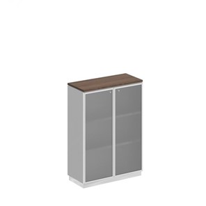 Шкаф для документов средний со стеклянными дверьми в рамке Bravo, дуб гладстоун/белый премиум (90х40х124,6) в Тарко-Сале