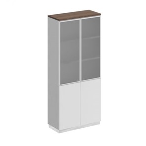 Шкаф для документов со стеклянными дверьми Bravo, дуб гладстоун/белый премиум/белый премиум (90х40х203.4) в Надыме