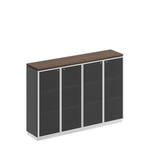 Шкаф для документов средний со стеклянными дверьми в рамке Bravo, дуб гладстоун/антрацит премиум (180,2х40х124,6) в Новом Уренгое