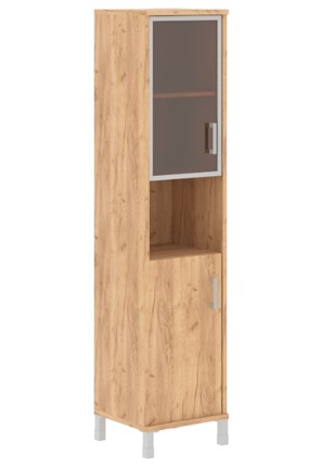 Офисный шкаф Born В 431.9 L левый колонка высокая с малой стеклянной дверью в AL рамке и глухой 475х450х2054 мм, Дуб Бофорд в Салехарде - изображение