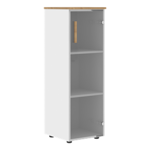 Шкаф колонна средний со стеклянной правой дверью FORTA Белый-Дуб Гамильтон FMC 40.2 (R) (399х404х801) в Лабытнанги