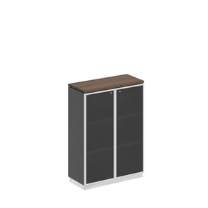 Шкаф для документов средний со стеклянными дверьми в рамке Bravo, дуб гладстоун/антрацит премиум (90х40х124,6) в Тарко-Сале