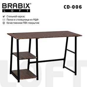 Стол на металлокаркасе BRABIX "LOFT CD-006", 1200х500х730 мм, 2 полки, цвет морёный дуб, 641224 в Надыме