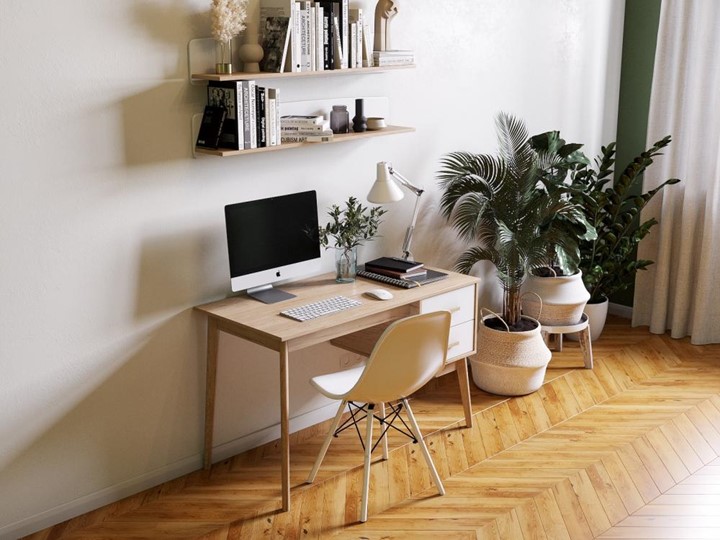 Офисный стол Калгари, с тумбой, Дуб натуральный светлый / Белый матовый в Салехарде - изображение 1