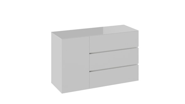 Комод с 3-мя ящиками и дверцей Glance тип 2 (Белый/Стекло белый глянец) в Салехарде - изображение