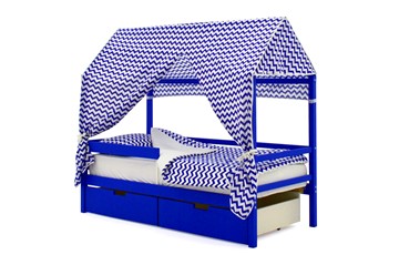 Крыша текстильная для кровати-домика Svogen (зигзаги, синий) в Салехарде - предосмотр