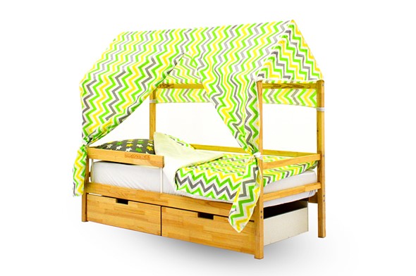 Крыша текстильная для кровати-домика Svogen (зигзаги; зеленый, желтый) в Салехарде - изображение