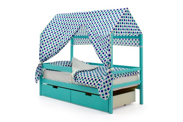 Крыша текстильная для кровати-домика Svogen (круги, мятный, синий) в Лабытнанги - изображение