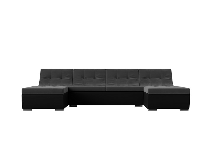 Большой П-образный диван Монреаль, Серый\Черный (Велюр\Экокожа) в Лабытнанги - изображение 1