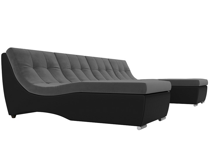 Большой П-образный диван Монреаль, Серый\Черный (Велюр\Экокожа) в Лабытнанги - изображение 2