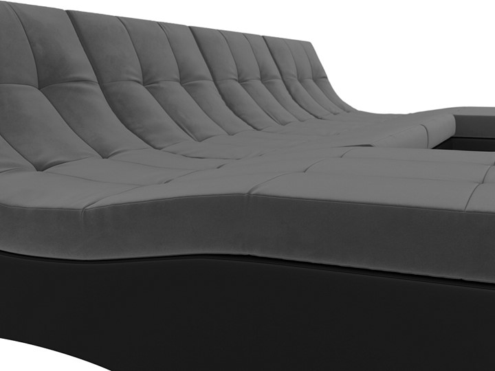 Большой П-образный диван Монреаль, Серый\Черный (Велюр\Экокожа) в Лабытнанги - изображение 3