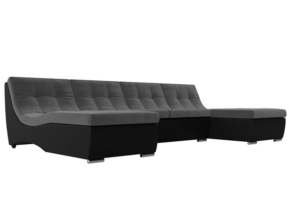 Большой П-образный диван Монреаль, Серый\Черный (Велюр\Экокожа) в Лабытнанги - изображение