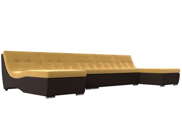 Большой П-образный диван Монреаль, Желтый\Коричневый (Микровельвет\Экокожа) в Муравленко