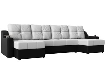 Большой П-образный диван Сенатор, Белый/Черный (Экокожа) боннель в Новом Уренгое