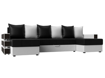 П-образный диван Венеция боннель, Черный\Белый (Экокожа) в Ноябрьске