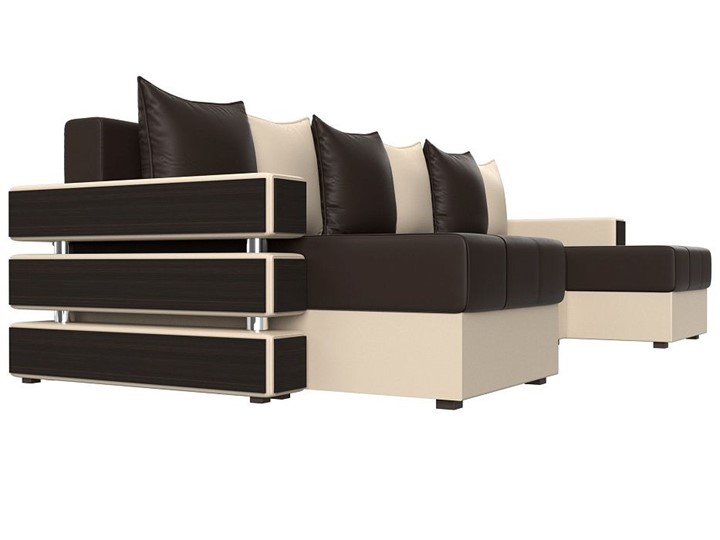Большой П-образный диван Венеция боннель, Коричневый\Бежевый (Экокожа) в Лабытнанги - изображение 3