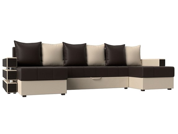 Большой П-образный диван Венеция боннель, Коричневый\Бежевый (Экокожа) в Лабытнанги - изображение