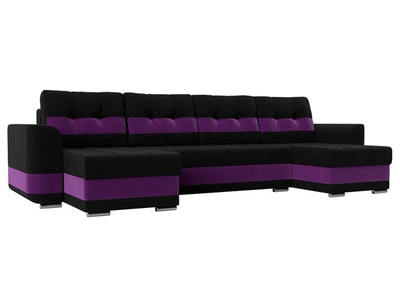 П-образный диван Честер, Черный/фиолетовый (вельвет) в Салехарде - изображение