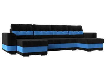 П-образный диван Честер, Черный/голубой (велюр) в Салехарде