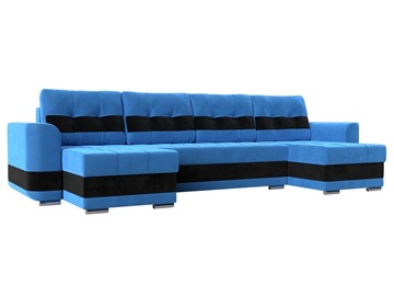 П-образный диван Честер, Голубой/черный (велюр) в Салехарде