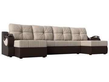 П-образный диван Меркурий П, Бежевый/коричневый (рогожка/экокожа) в Тарко-Сале