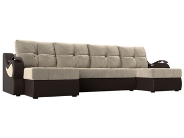 П-образный диван Меркурий П, Бежевый/коричневый (вельвет/экокожа) в Салехарде