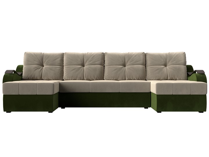 П-образный диван Меркурий П, Бежевый/зеленый (вельвет) в Салехарде - изображение 1